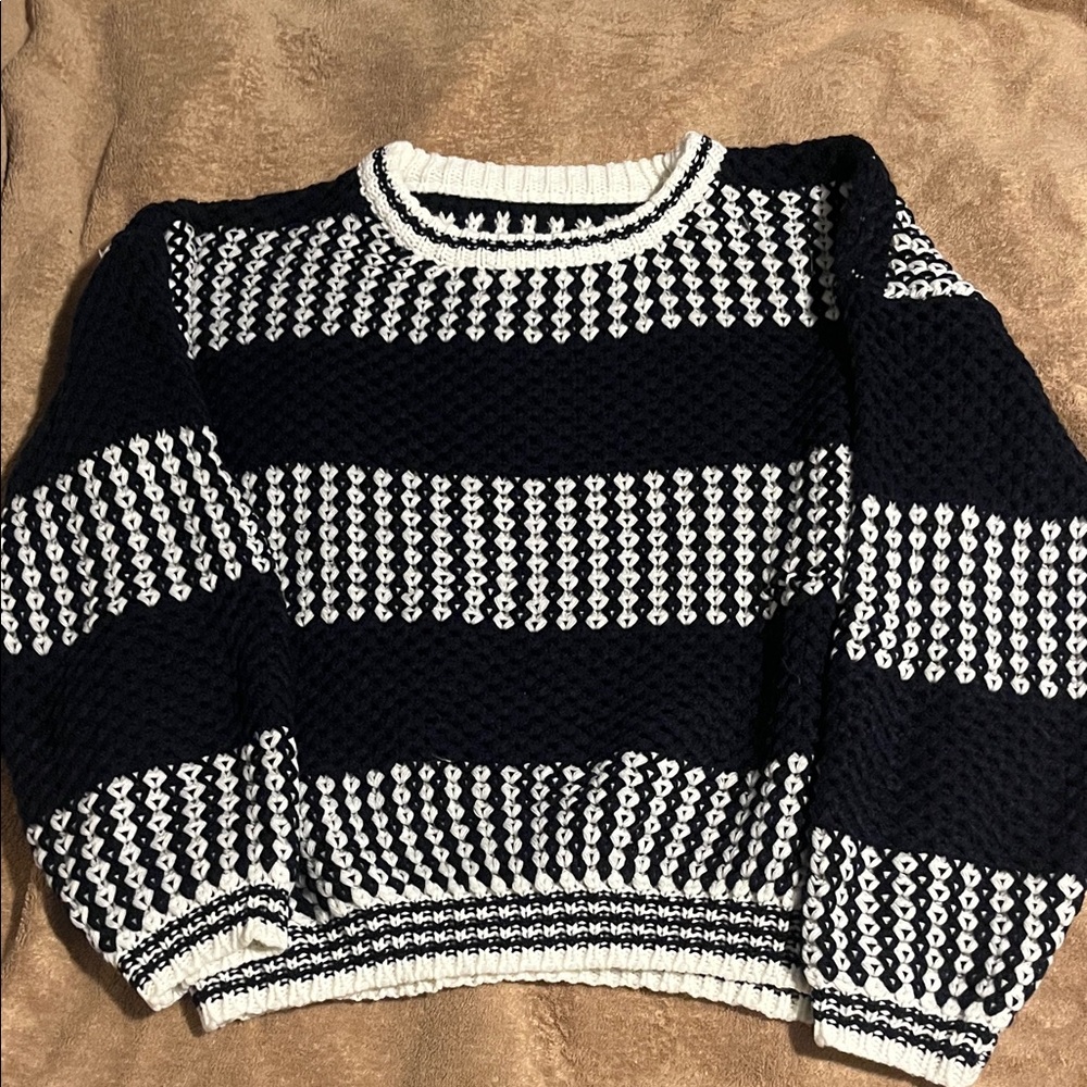 Dark Navy and White Striped Women's Sweater